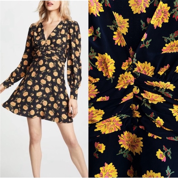 VERONICA BEARD Black & Yellow Sunflower Floral Printed Silk Riggins Dress Sz 0 - Picture 16 of 17